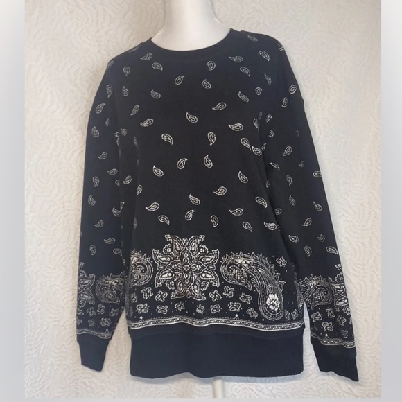 ZARA Women’s Crewneck Sweatshirt Black Bandanna Paisley Print Size Small - Picture 5 of 12